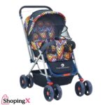 Colorful patterned baby car carrier stroller with canopy and dual front wheels
