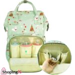 Pastel green baby girl diaper bag with insulated bottle holders