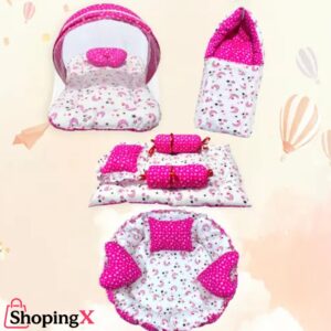 Baby Nest Full Set with Net, Pillows & Sleeping Bag – Pink Floral Design