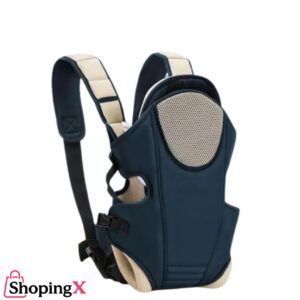 Navy blue baby shoulder carrier with breathable mesh and padded shoulder straps