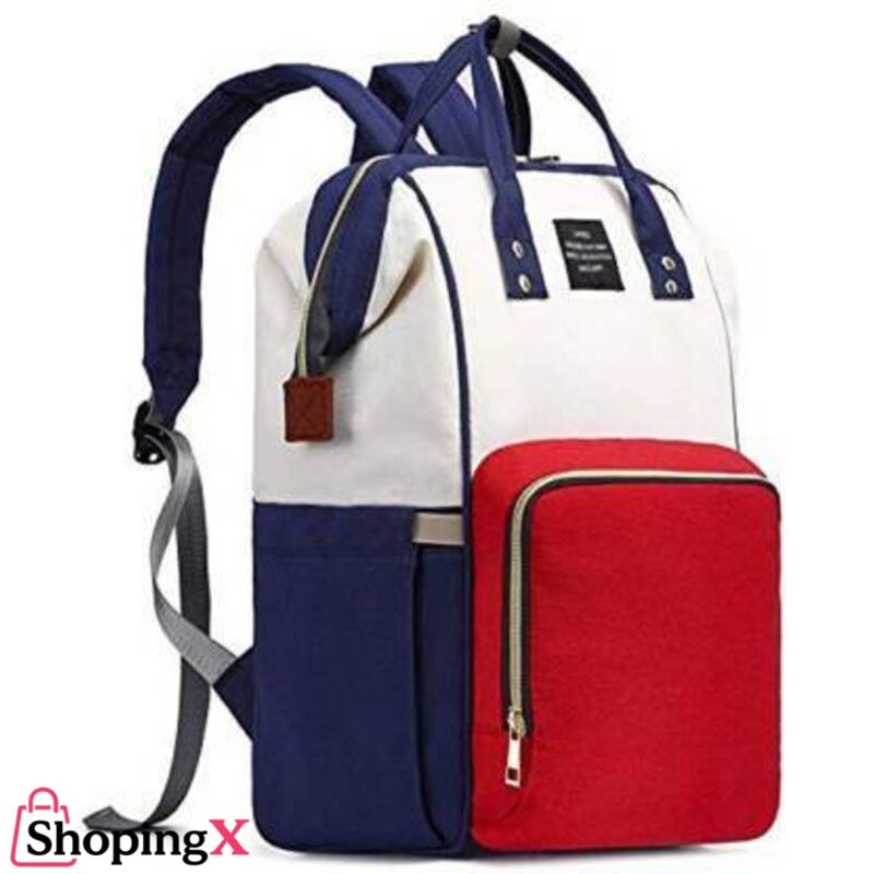 Color-block baby boy backpack diaper bag with red front pocket