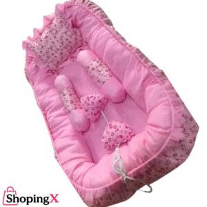 Soft Pink Baby Nest Bed with Side Pillows and Cushioned Base – Newborn Bedding Set by ShopingX