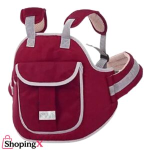Red bike baby carrier harness with shoulder and waist straps